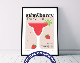 Póster digital con la receta del cóctel "Daiquiri de fresa"