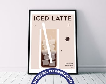 Póster digital con receta de café "Iced Latte" (descarga digital)