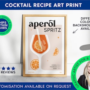 Aperol Spritz Print | Cocktail Bar Cart Print | Nieoprawiony plakat Aperol Spritz | Plakat z przepisem na drinka | Minimalistyczny wydruk alkoholowy | Bar Cart