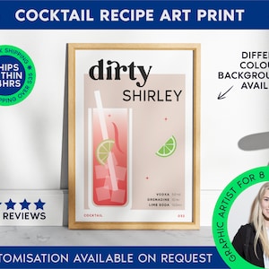 Dirty Shirley Print | Cocktail Bar Cart Print | Unframed Dirty Shirley Poster | Drink Recipe Poster | Minimal Alcohol Print | Bar Cart Art