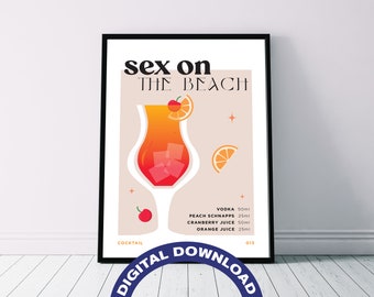 Póster digital con la receta del cóctel "Sexo en la playa"