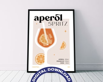 Póster de descarga digital para imprimir con la receta del cóctel 'Aperol Spritz'