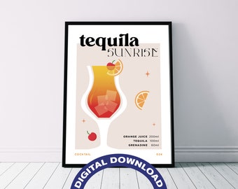 Póster digital con la receta del cóctel "Tequila Sunrise"