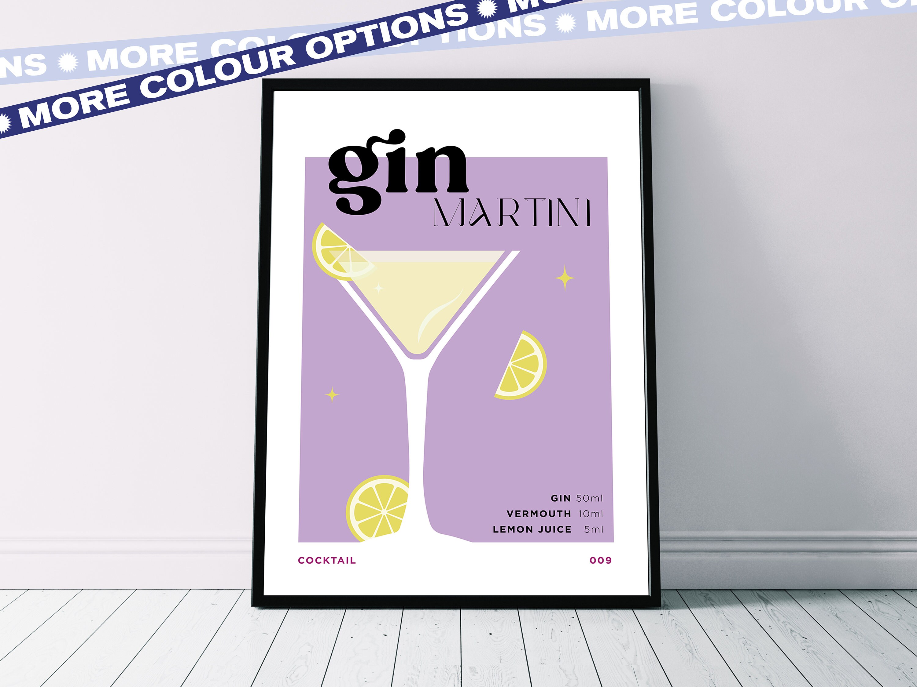Prints Digital Prints Art & Collectibles Cocktail Recipe 'Gin Martini' Poster Print