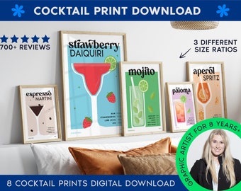 Cocktail Print Set of 8 | Colourful Bar Cart Gallery Wall | DIGITAL DOWNLOAD | Cocktail Posters | Bar Printable Art | Drinks Wall Decor