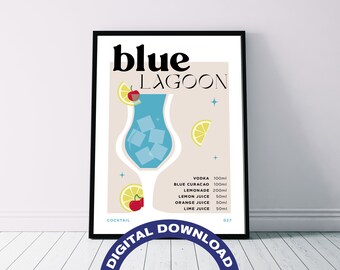 Póster digital con la receta del cóctel 'Laguna Azul'