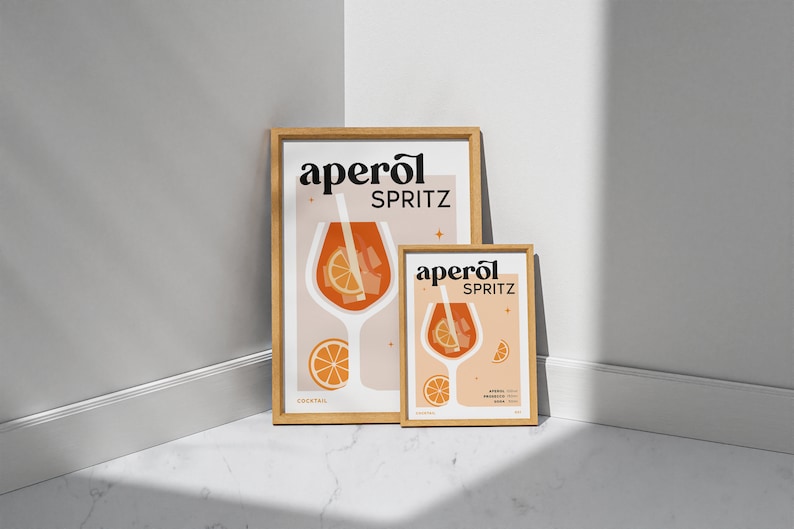 Aperol Spritz Print Cocktail Bar Cart Print Unframed Aperol Spritz Poster Drink Recipe Poster Minimalist Alcohol Print Bar Cart image 3