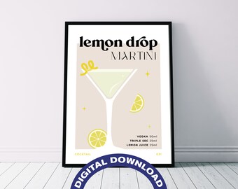 Póster de descarga digital para imprimir con la receta del cóctel «Lemon Drop Martini»