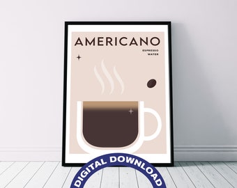 Póster de descarga digital para imprimir con receta de café americano