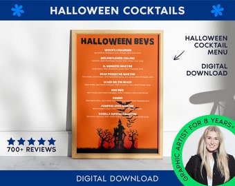 Halloween-cocktailmenu | Drankjeslijst voor een Halloweenfeest | DIGITALE DOWNLOAD | Cocktailposters | Afdrukbare kunst op staaf | Herfst-herfstcocktail