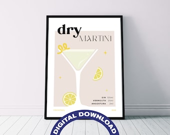 Póster digital con la receta del cóctel 'Dry Martini'