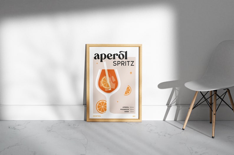 Aperol Spritz Print Cocktail Bar Cart Print Unframed Aperol Spritz Poster Drink Recipe Poster Minimalist Alcohol Print Bar Cart image 2