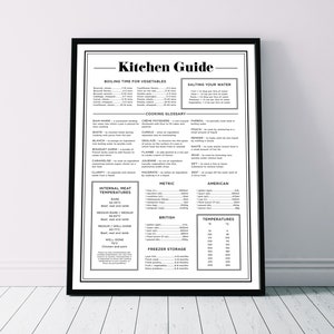 Kitchen Cooking Time Guide Glossary Temperature Poster | Customisation Available | Neutral Decor