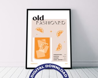 Póster digital con receta de cóctel "Old Fashioned"