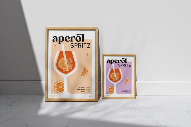 Aperol Spritz Print Cocktail Bar Cart Print Unframed Aperol Spritz Poster Drink Recipe Poster Minimalist Alcohol Print Bar Cart image 4