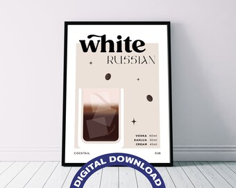 Póster digital con la receta del cóctel "Ruso Blanco"