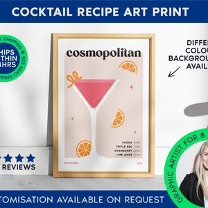 Kosmopolitische klassieke Cocktail Art Print | Bar Cart Decor voor cocktailliefhebbers | Cocktailrecept afdrukken | Mixology-poster voor Home Bar Cart