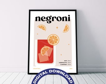 Póster de descarga digital para imprimir con la receta del cóctel 'Negroni'
