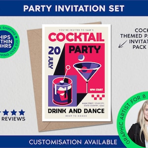 Confezione da 5 inviti per cocktail party con buste/18° compleanno addio al nubilato/addio al nubilato/mixology class drink/feste stazionarie