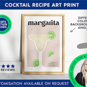 Margarita Classic Cocktail Print | Bar Cart Decor for Cocktail Lovers | Cocktail Recipe Print | Mixology Art Poster for Home Bar Cart