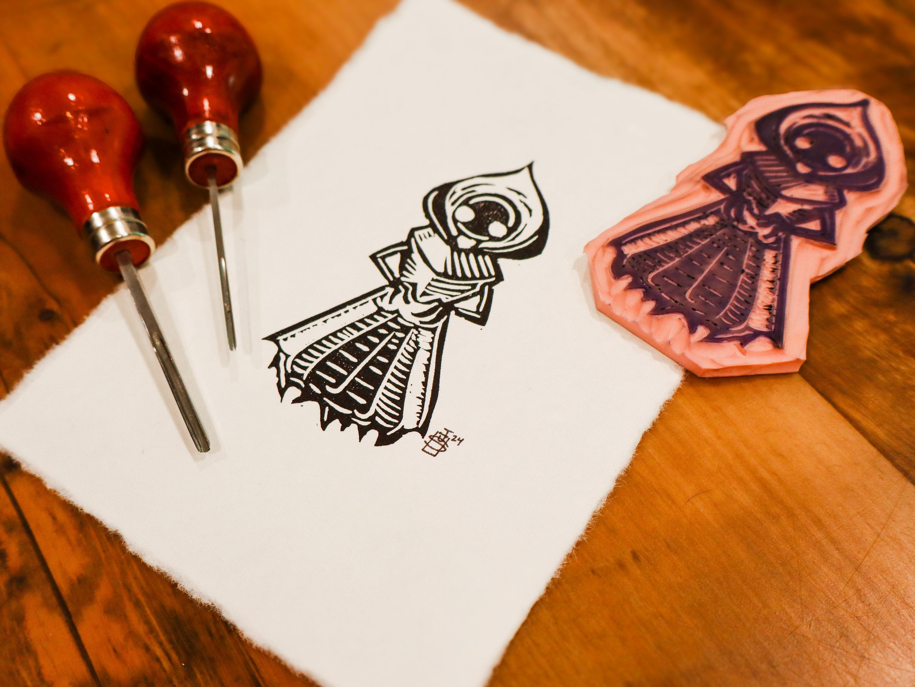 Monster Linocut The Flatwoods Monster Linocut Art Print - 5