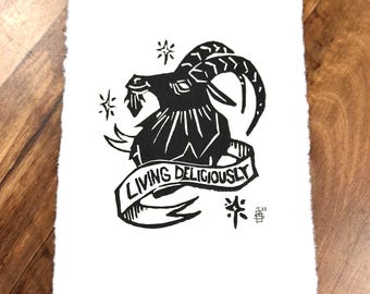 Living Deliciously Black Phillip Goat Art Print - 5"x7"