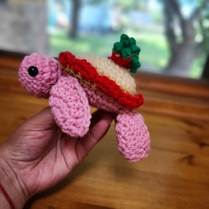 Amigurumi Turtle with Strawberry Cheesecake Shell - Handmade Crochet Turtle Plush