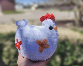 Peluche de pollo de ganchillo / Decoración de granja hecha a mano en chenilla