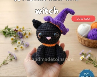 Wiskerella Black Cat Amigurumi PDF, Witch Cat Crochet Pattern, Beginner Friendly Spooky Halloween Stuffed Animal Tutorial