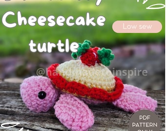 Motif tortue gâteau au fromage aux fraises au crochet : amigurumi pour débutants (téléchargement PDF)