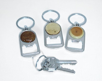 Key Chain Bottle Openers Stainless Steel Hand Crafted Forest Wood Insert