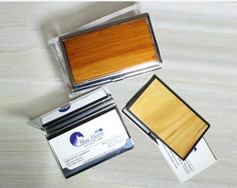 Business Card Cases Stainless Steel Card Holders Hand Crafted Forest Wood Inlays