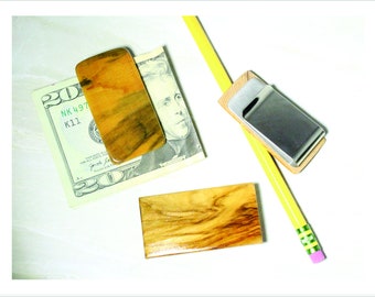 Money Clip Hand Crafted Forest Wood Inlay Stainless Steel