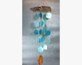 River Wind Chimes Hand Crafted Forest Wood Striker Capiz Sea Shell Chimes