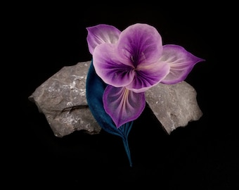 Sophisticated Purple Silk Iris Brooch: Smart Casual Outfit Complement, Japanese Craft, Tsumami-Zaiku, Made in Sheffield