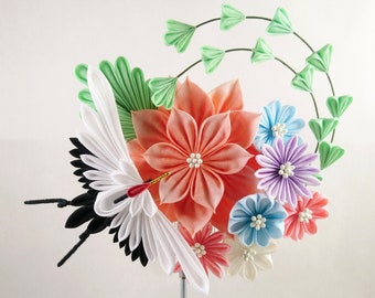 Fabric Origami  Folded Textile Flower hair pin Bridal Chrysanthemum Hair Pin  Tsumami Kanzashi  Geisha Inspired