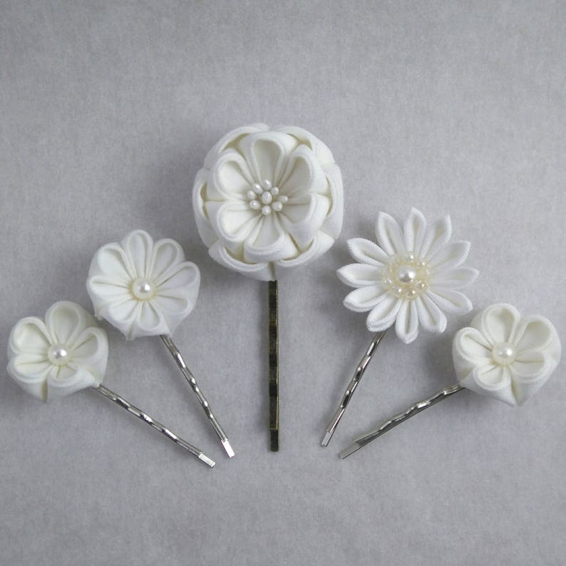 Fabric Origami  Folded Textile Flower hair pin Bridal Chrysanthemum Hair Pin  Tsumami Kanzashi  Geisha Inspired