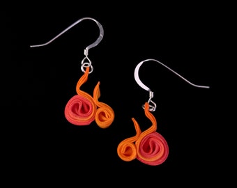 Burning Flame Dangle Earrings: Fire Red & Orange Statement Earrings, Japanese Craft, Tsumami Zaiku