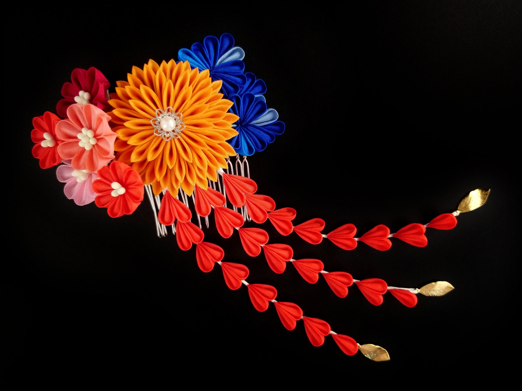Platycodon Tsumami-zaiku Kanzashi Bodas Accesorios Accesorios para el cabello Peinetas Joyería Floral de Seda Artesanía Japonesa Tocado de flor Shining Star: Otoño Moda Retro 