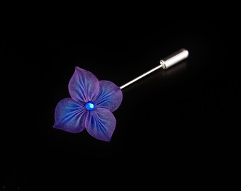 Elegant Hydrangea Floral Lapel Pin: Galaxy colour palette, Japanese craft, Tsumami-zaiku