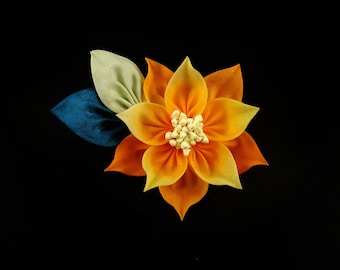 Sunburst Tropical Flower Brooch -  Smart Casual Statement Jewellery, Hand-dyed, Tsumami-Zaiku