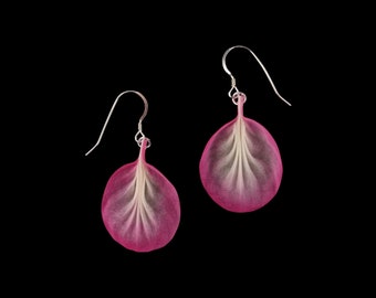 Romantic Silk Rose Petal Dangle Earrings: Pink Statement earrings, Japanese Craft, Tsumami Zaiku