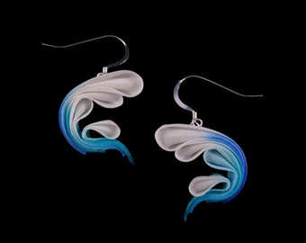 Ocean Wave Dangle Earrings: Hokusai Wave Inspired Blue Statement Earrings, Japanese Craft, Tsumami Zaiku
