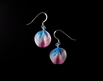 Silk Ruffle Petal Dangle Earrings: Pink & Blue Statement Earrings, Japanese Craft, Tsumami Zaiku