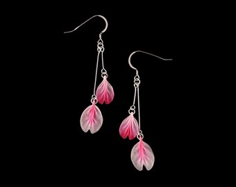 Cherry Blossom Dangling Petals Earrings, Made with Silk, Hand Crafted with Tsumami Zaiku