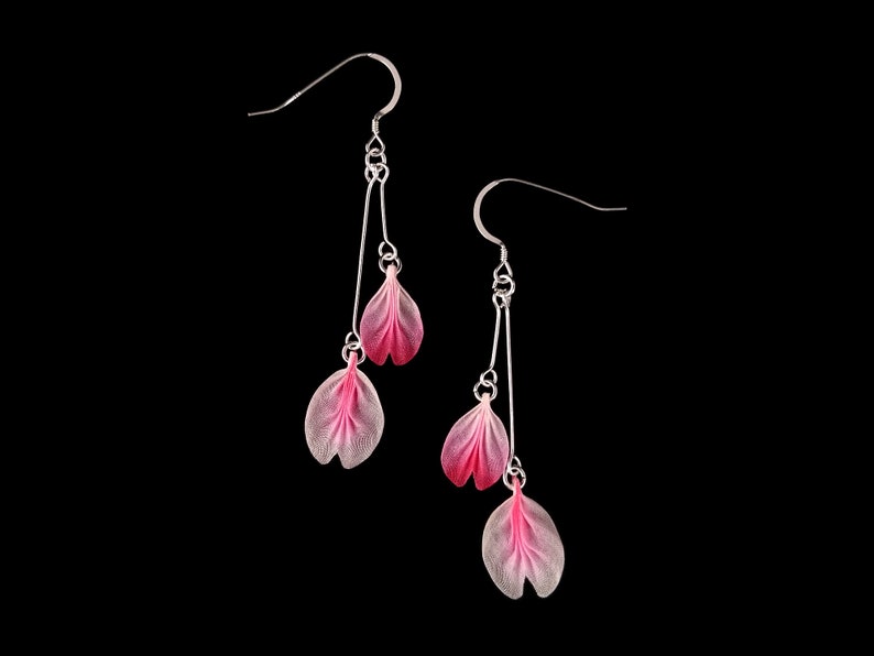 Cherry Blossom Dangling Petals Earrings, Made with Silk, Hand Crafted with Tsumami Zaiku image 1