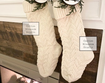 Knit Stockings - Neutral Cable Knit Stocking - Farmhouse Christmas Stocking - Cream Knit Stocking - Farmhouse Stocking - Sweater Stocking