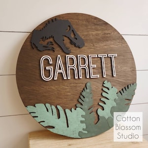 22&quot; Dinosaur Theme Nursery Name Sign - TRex Theme Nursery Decor - Baby Boy Nursery Theme