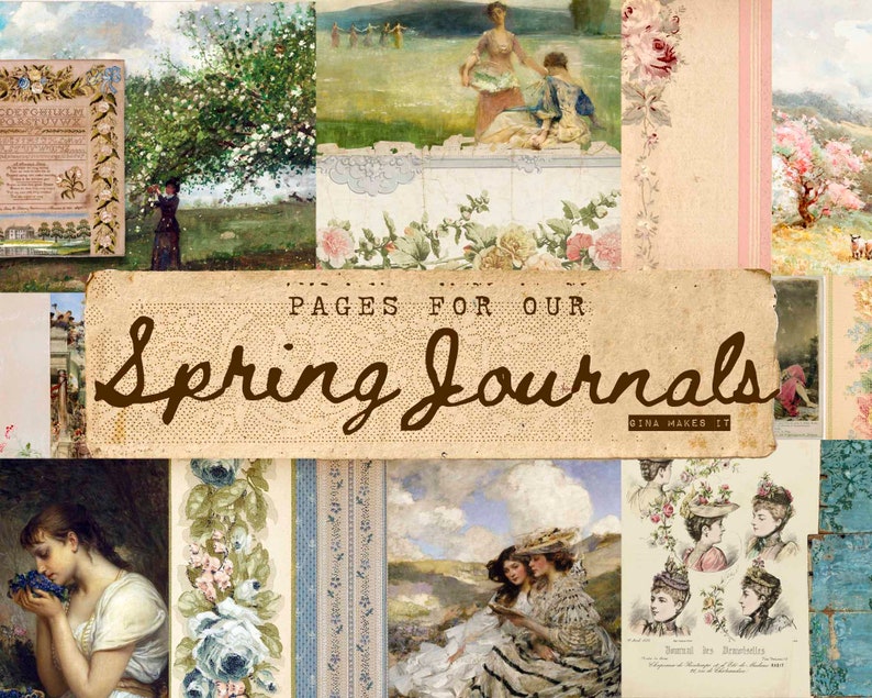 Pages For Our Spring Journals Vintage Printables Digital Download Antique Papers Collage for Journaling and Art image 1