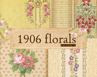 1906 Florals - Vintage Wallpaper - Vintage Paper Printable - Digital Download - Antique Florals - Collage for Journaling and Art